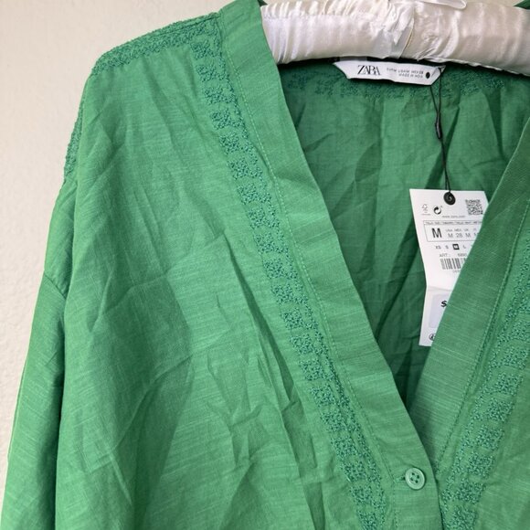 Zara Medium Boho Oversized Boxy Embroidered Slouchy Comfy Grunge Blouse Green - Picture 2 of 8